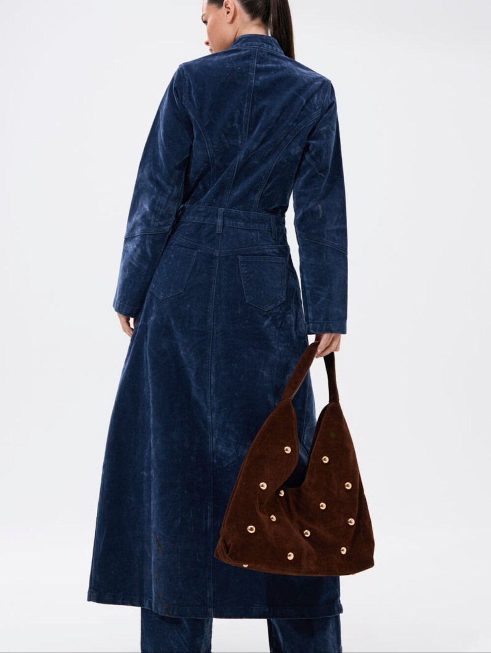 AKIRA Navy Blue VelvetTrench Coat And Matching Jeans - Picture 4 of 9